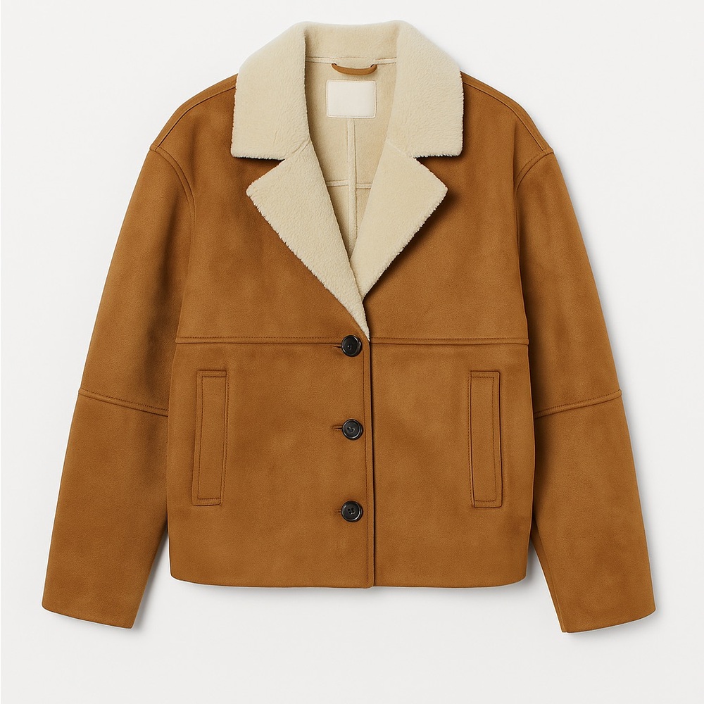 H&M Brown Suede Teddy Jacket with Cream Collar